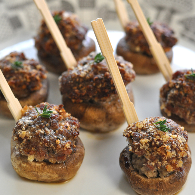 DSC_0365 plump mushroom caps stuffed with sausage and breadcrumbs
