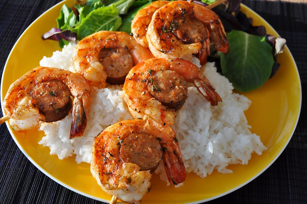 Grilled Andouille & Spicy Shrimp Kabobs