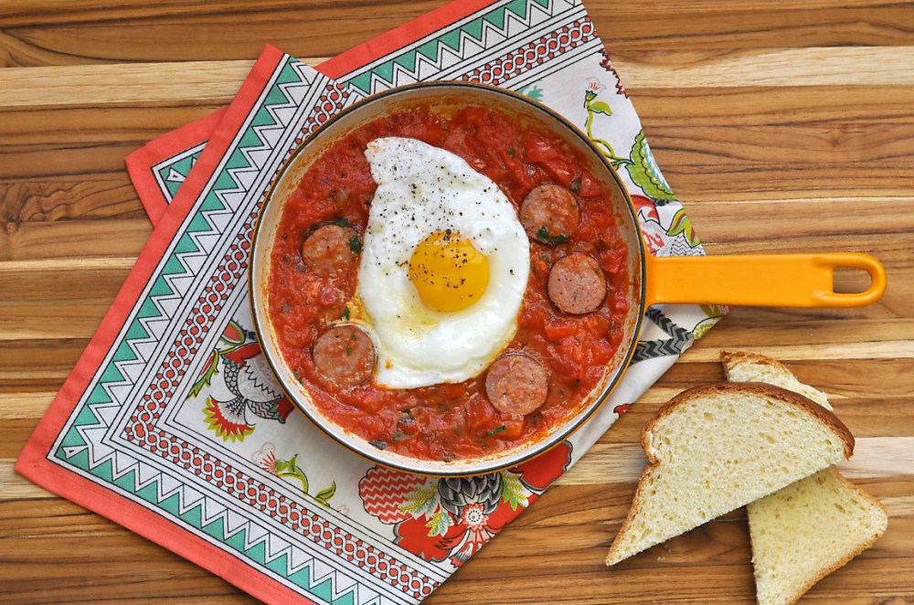 andouille-and-tomato-sauce-poached-eggs-recipe