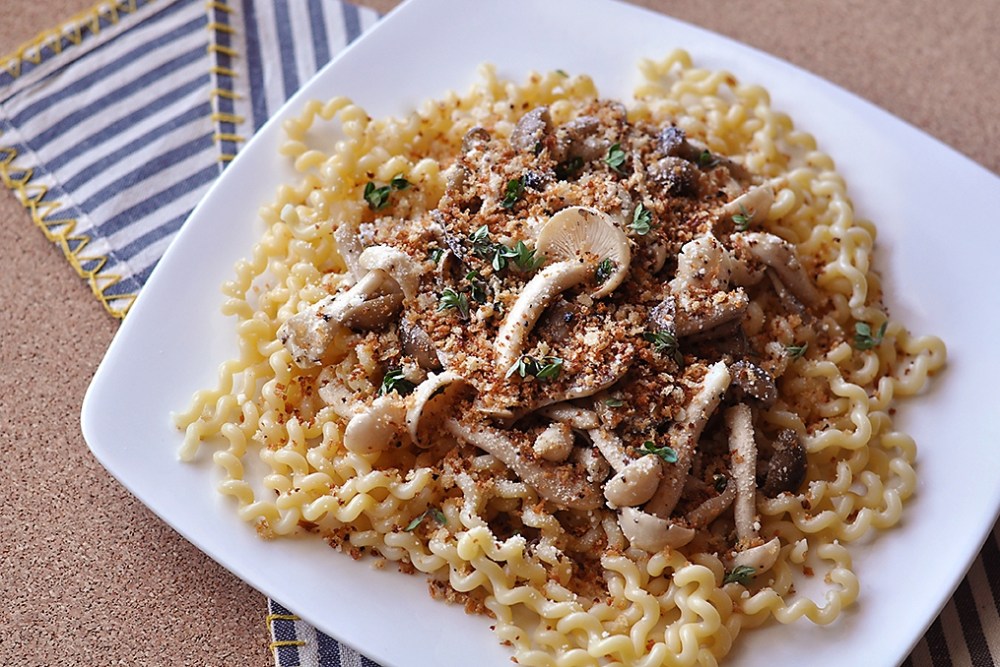 mushroom-pasta-with-truffle-butter-breadcrumbs-recipe