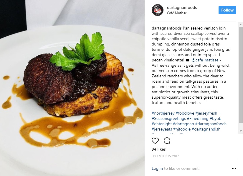 Cafe Matisse Venison with seared diver sea scallop