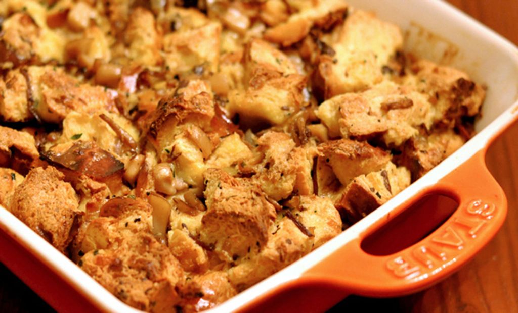 This image has an empty alt attribute; its file name is wild-mushroom-bread-pudding-recipe-1-1024x621.jpg