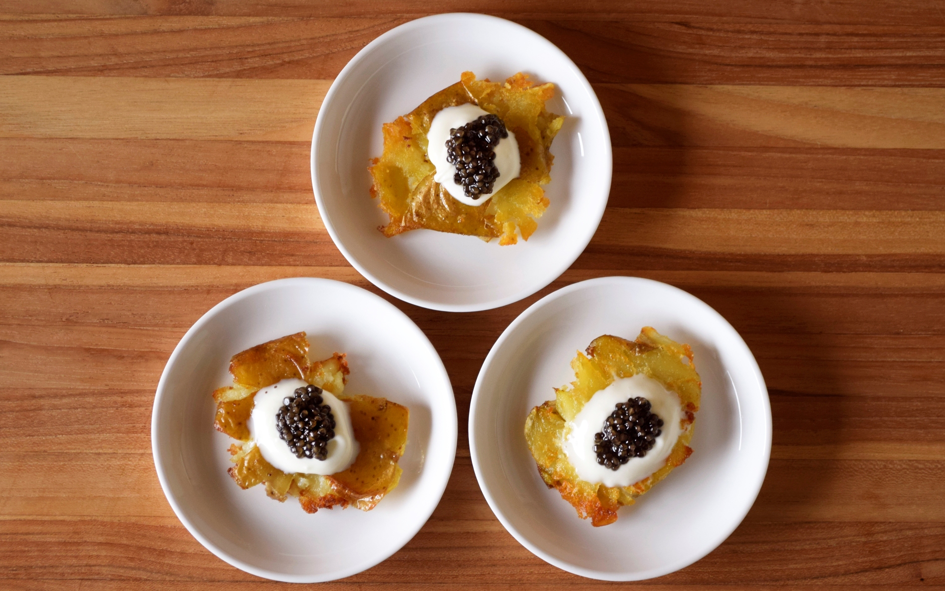 Caviar on Smashed Potatoes