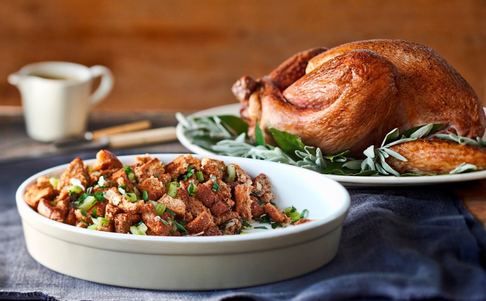 Turkey with Stuffing in foreground
